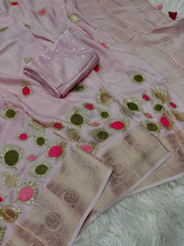 V0002-"Pastel Elegance: Pure Viscose Russian Dola Saree with Tassels" - Image 3