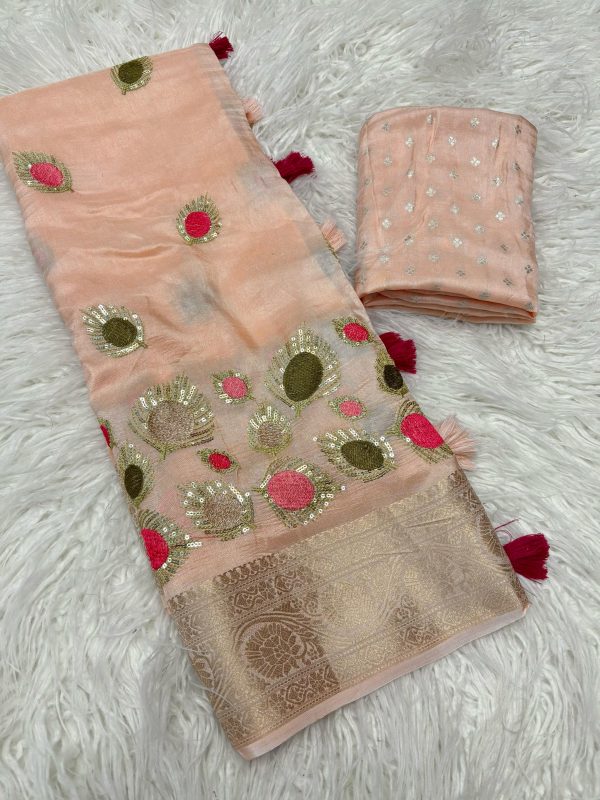 V0002-"Pastel Elegance: Pure Viscose Russian Dola Saree with Tassels" - Image 7
