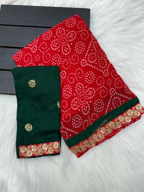 V0010-georgette saree with Bandini print - Image 4