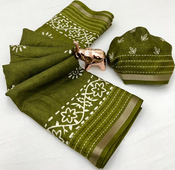 V0021-painted saree with finest katha thread work - Image 3
