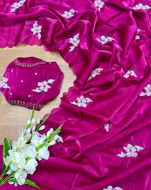 V0026-real handwork butta party saree with zimmichu fabric - Image 6