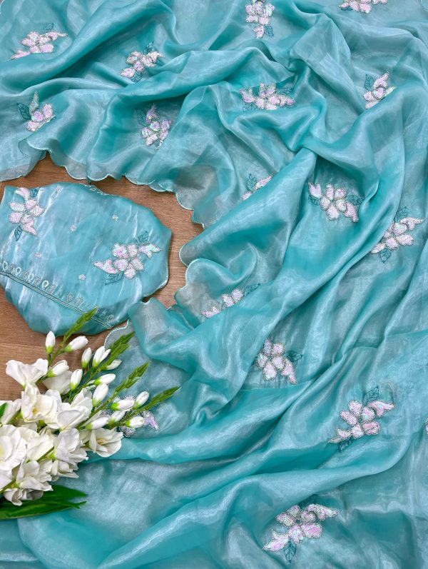 V0026-real handwork butta party saree with zimmichu fabric - Image 7