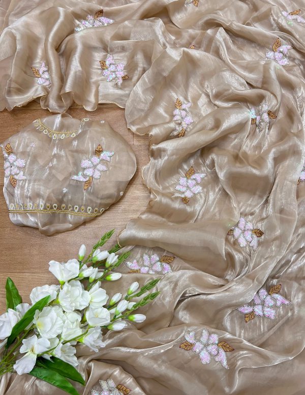 V0026-real handwork butta party saree with zimmichu fabric - Image 4