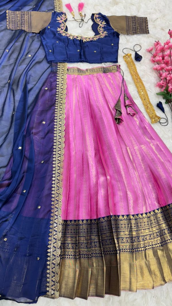 LehangaV0005- pure kanjivaram silk lehanga set - Image 8
