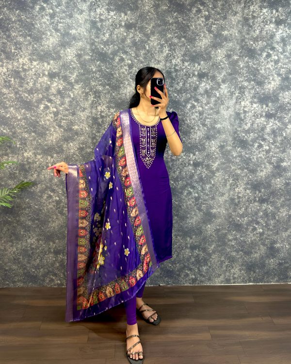 Sets V0004 - pure viscose cotton with hand work kurta+dupatta - Image 2