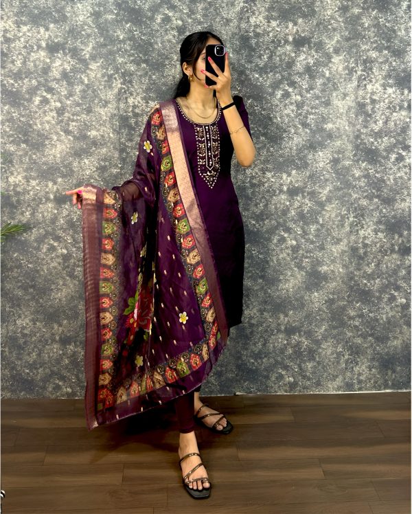 Sets V0004 - pure viscose cotton with hand work kurta+dupatta - Image 3